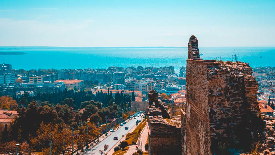 The ancient Byzantine Walls in Ano Poli overlooking Thessaloniki.